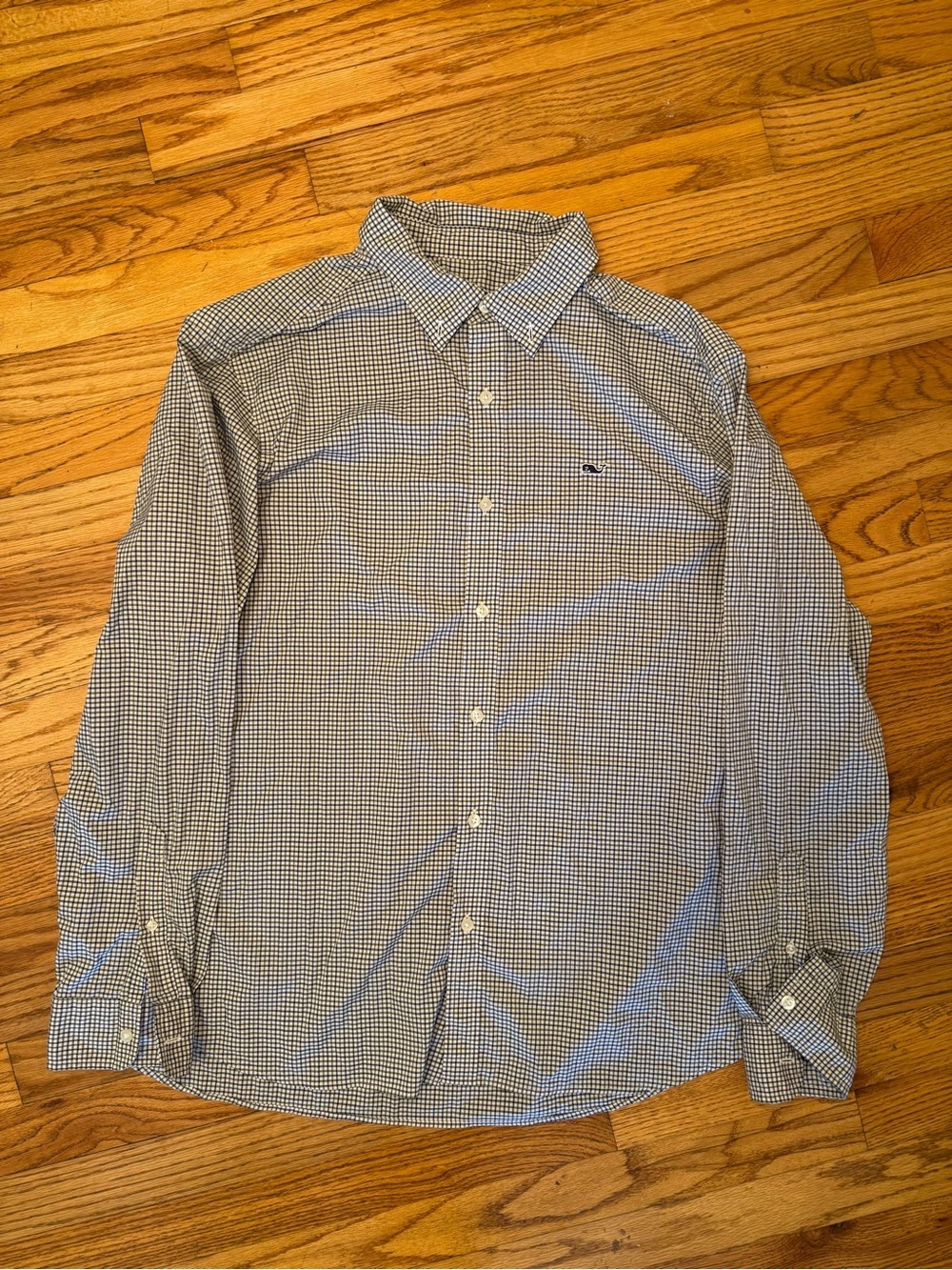 Vineyard Vines Men's Navy and White Micro-Check Button-Down Shirt